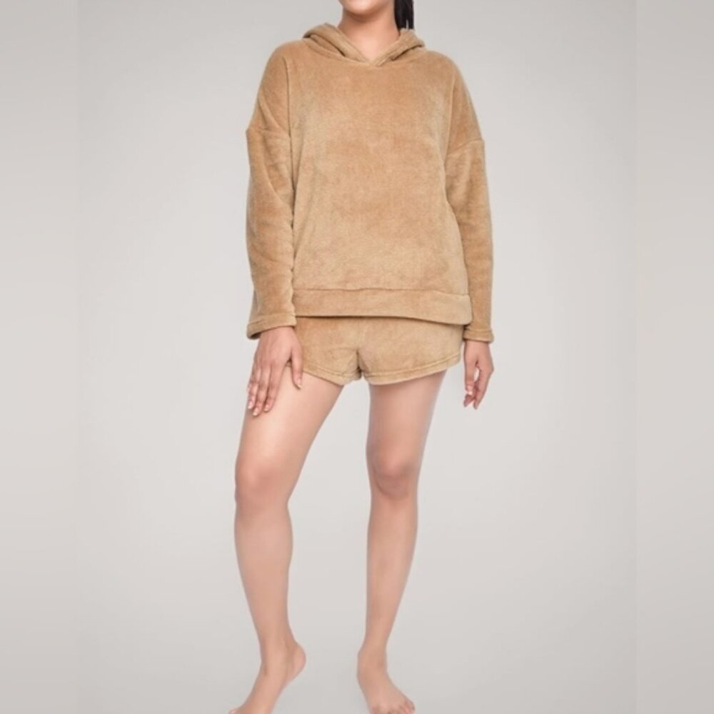 Sleepdown Toffee Fleece Hoodie & Shorts Lounge Set Pajamas Womens Size Small